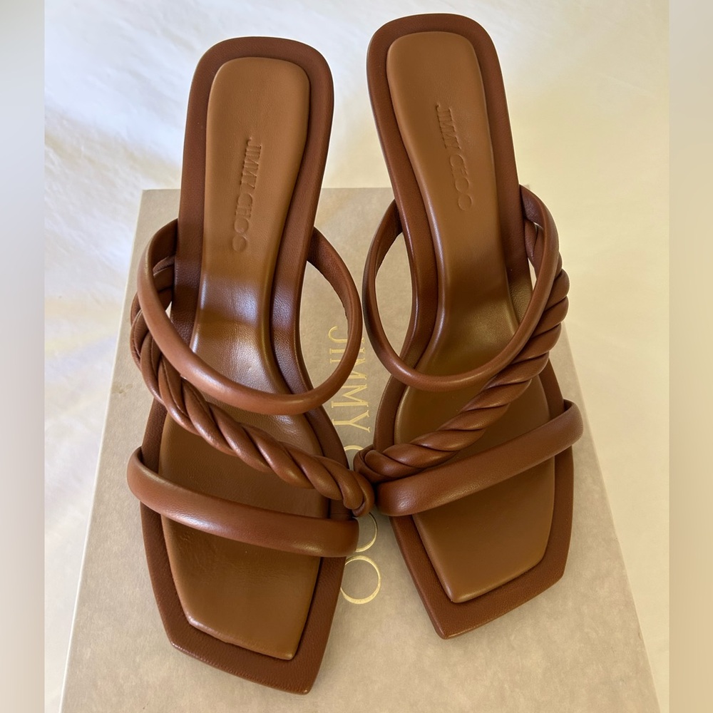 Jimmy Choo Diosa 90 Brown Leather Strappy Sandals